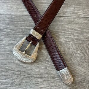 VINTAGE Lizard Skin Belt Small MORRIS MOSKOWITZ Exotic Brown Leather Western